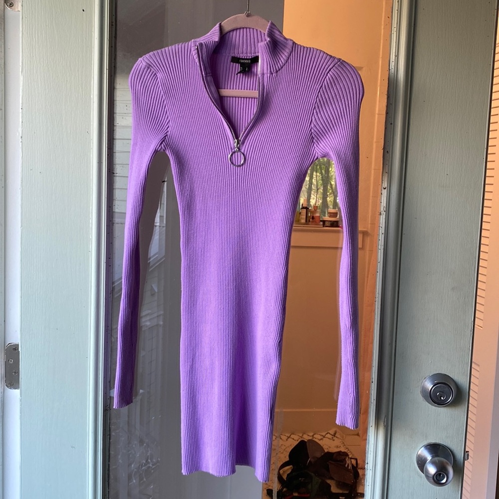 Purple mini sweater dress